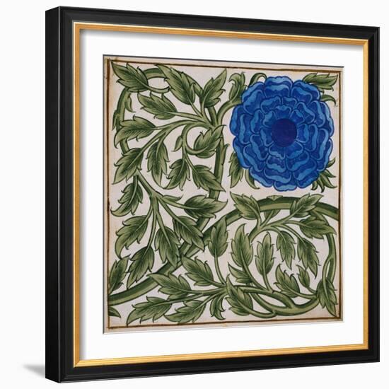Blue Flower Watercolor Tile Design by William de Morgan-Stapleton Collection-Framed Giclee Print
