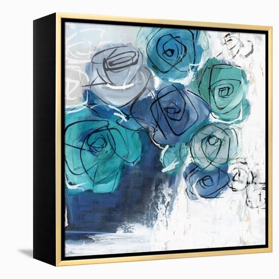 Blue Flowers in Pot-Alex Black-Framed Stretched Canvas