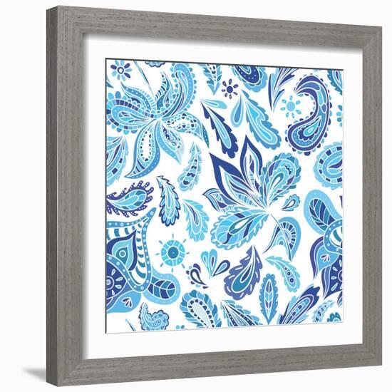 Blue Fresh Indian Vector Pattern-kisika-Framed Art Print