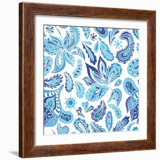 Blue Fresh Indian Vector Pattern-kisika-Framed Art Print