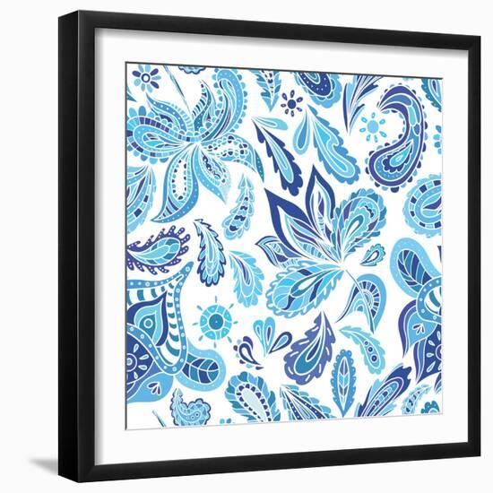 Blue Fresh Indian Vector Pattern-kisika-Framed Art Print