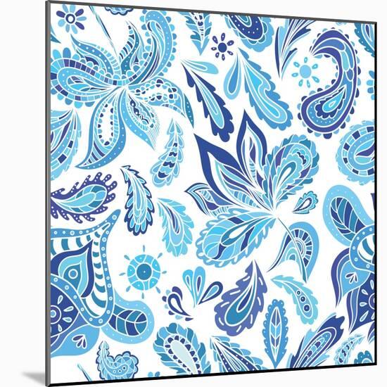 Blue Fresh Indian Vector Pattern-kisika-Mounted Art Print