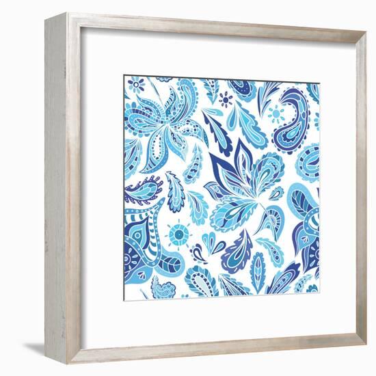 Blue Fresh Indian Vector Pattern-kisika-Framed Art Print