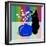 Blue Glass Vase with blossom and black cat-Claire Huntley-Framed Giclee Print