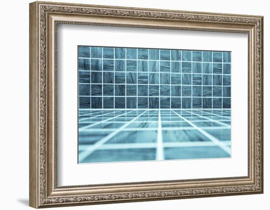 Blue Glossy Ornamental Stone Tiled Wall And Floor In Spacious Bath Room-Vladitto-Framed Photographic Print