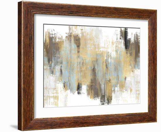 Blue Gold Brown Abstract, 2023-David Moore-Framed Art Print