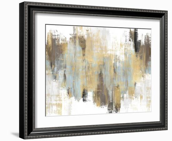 Blue Gold Brown Abstract, 2023-David Moore-Framed Art Print