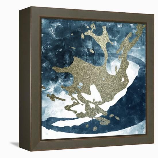Blue Gold Splash 1-Kimberly Allen-Framed Stretched Canvas