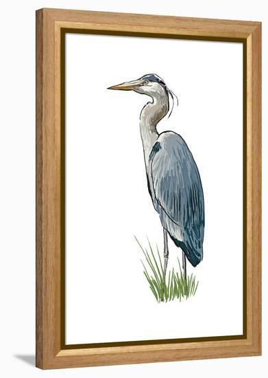 Blue Heron - Icon-Lantern Press-Framed Stretched Canvas