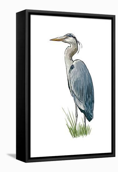 Blue Heron - Icon-Lantern Press-Framed Stretched Canvas