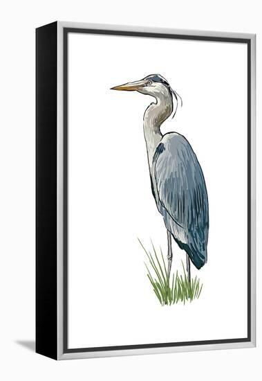 Blue Heron - Icon-Lantern Press-Framed Stretched Canvas