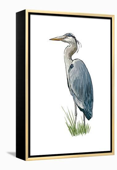 Blue Heron - Icon-Lantern Press-Framed Stretched Canvas