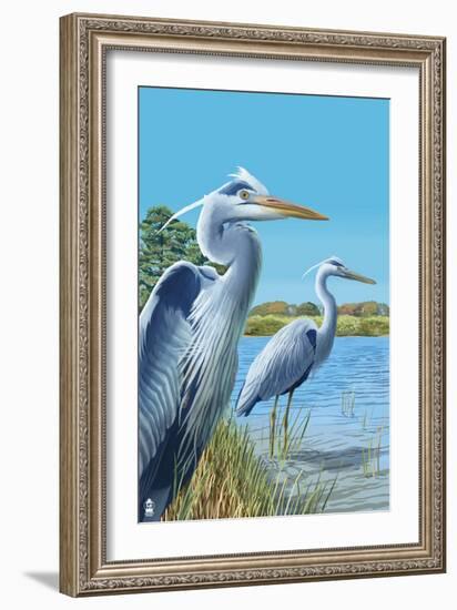 Blue Herons - East Coast-Lantern Press-Framed Art Print