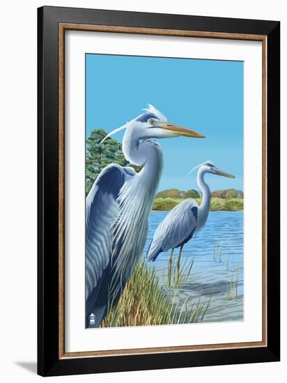 Blue Herons - East Coast-Lantern Press-Framed Art Print