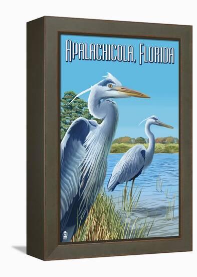 Blue Herons in Grass - Apalachicola, Florida-Lantern Press-Framed Stretched Canvas