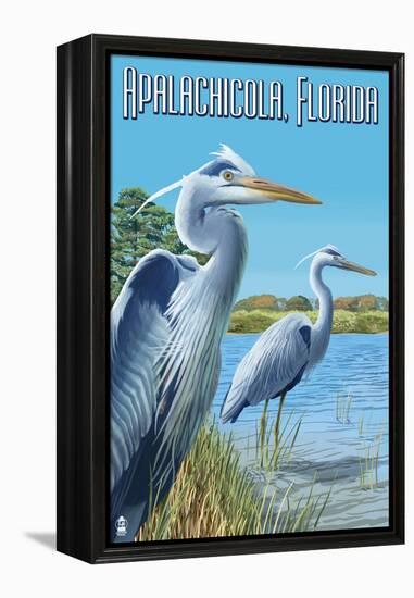 Blue Herons in Grass - Apalachicola, Florida-Lantern Press-Framed Stretched Canvas