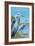 Blue Herons in Grass - Florida-Lantern Press-Framed Art Print