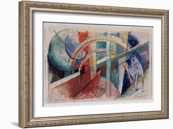 Blue Horse and Rainbow (Drawing in Pencil and Watercolor, 1913)-Franz Marc-Framed Giclee Print