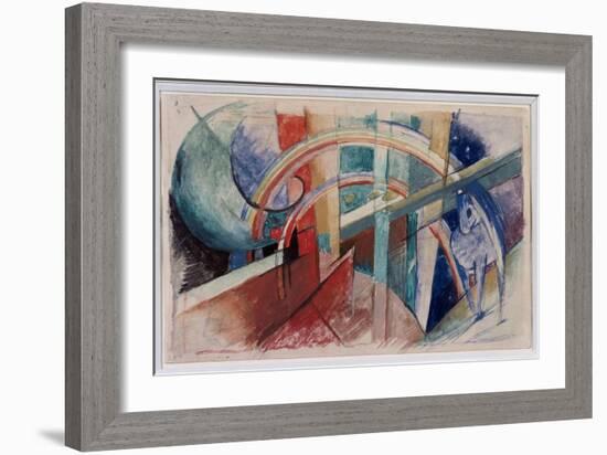 Blue Horse and Rainbow (Drawing in Pencil and Watercolor, 1913)-Franz Marc-Framed Giclee Print