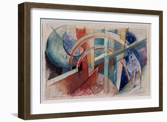 Blue Horse and Rainbow (Drawing in Pencil and Watercolor, 1913)-Franz Marc-Framed Giclee Print