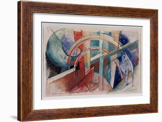 Blue Horse and Rainbow (Drawing in Pencil and Watercolor, 1913)-Franz Marc-Framed Giclee Print