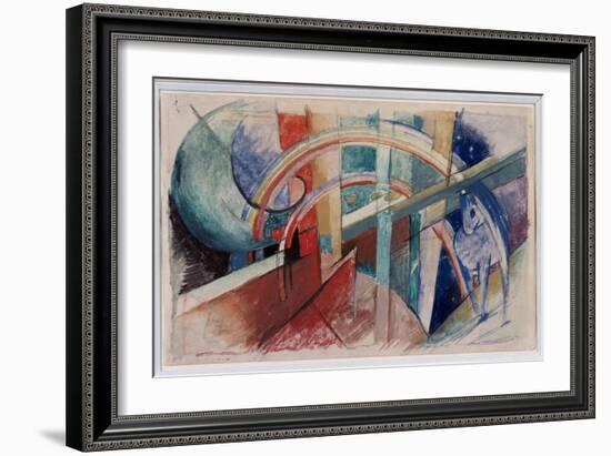 Blue Horse and Rainbow (Drawing in Pencil and Watercolor, 1913)-Franz Marc-Framed Giclee Print