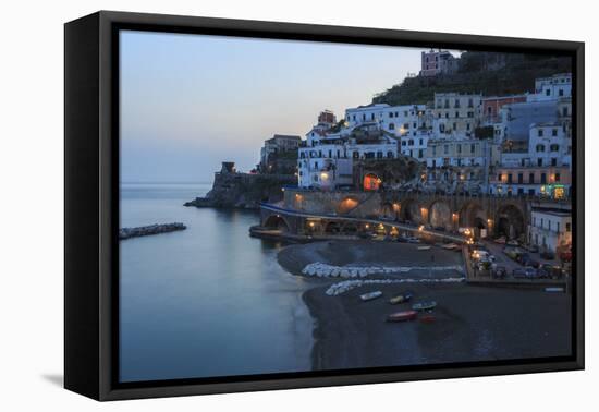 Blue Hour, Dusk in Atrani, Near Amalfi, Costiera Amalfitana (Amalfi Coast), Campania, Italy-Eleanor Scriven-Framed Premier Image Canvas