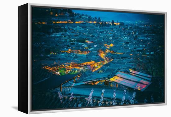 Blue Hour Shot over Roofs of Lijiang Old Town, Lijiang, Yunnan, China, Asia-Andreas Brandl-Framed Premier Image Canvas