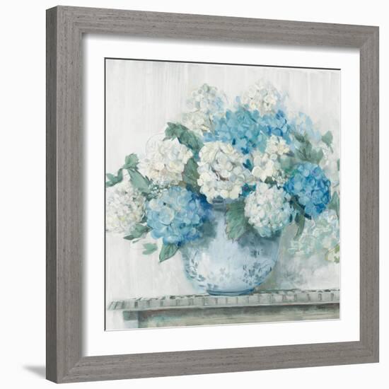 Blue Hydrangea Cottage Crop-Carol Rowan-Framed Art Print