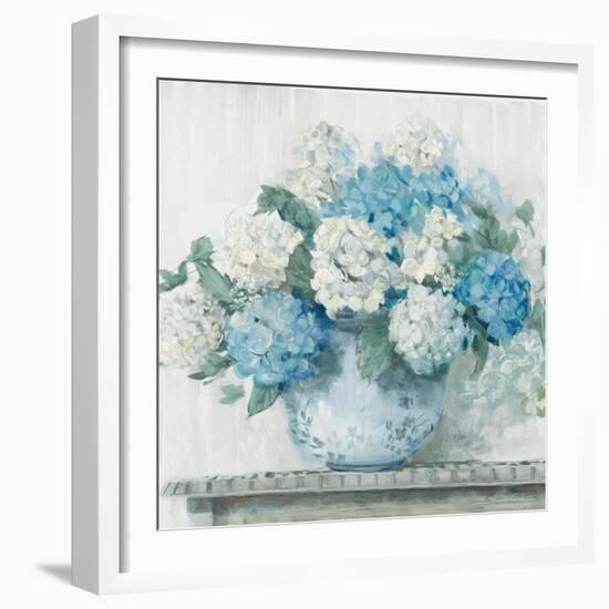 Blue Hydrangea Cottage Crop-Carol Rowan-Framed Art Print