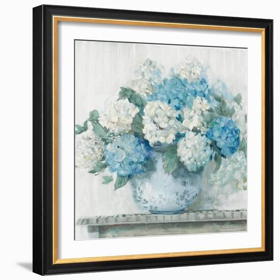 Blue Hydrangea Cottage Crop-Carol Rowan-Framed Art Print