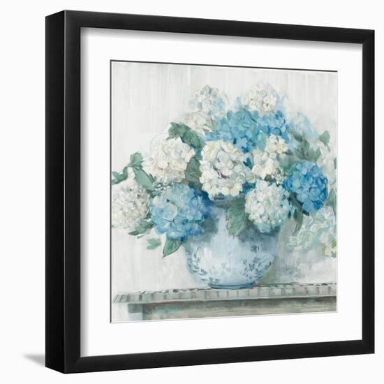 Blue Hydrangea Cottage Crop-Carol Rowan-Framed Art Print