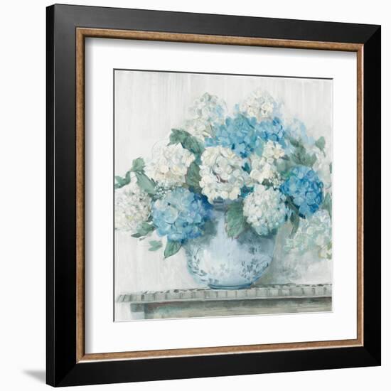 Blue Hydrangea Cottage Crop-Carol Rowan-Framed Art Print