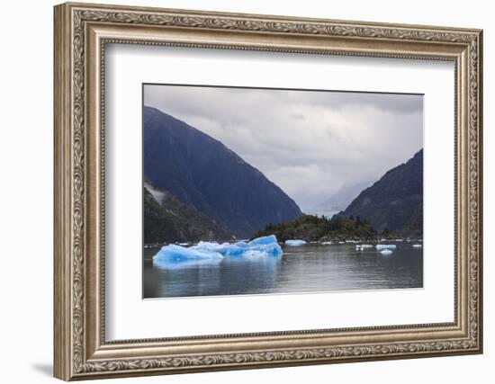 Blue icebergs and face of Sawyer Glacier, mountain backdrop, Stikine Icefield, Tracy Arm Fjord, Ala-Eleanor Scriven-Framed Photographic Print