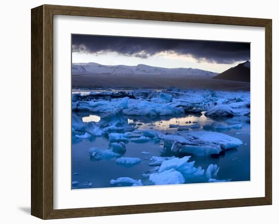 Blue Icebergs Floating on the Jokulsarlon Glacial Lagoon at Sunset, South Iceland, Iceland-Lee Frost-Framed Photographic Print