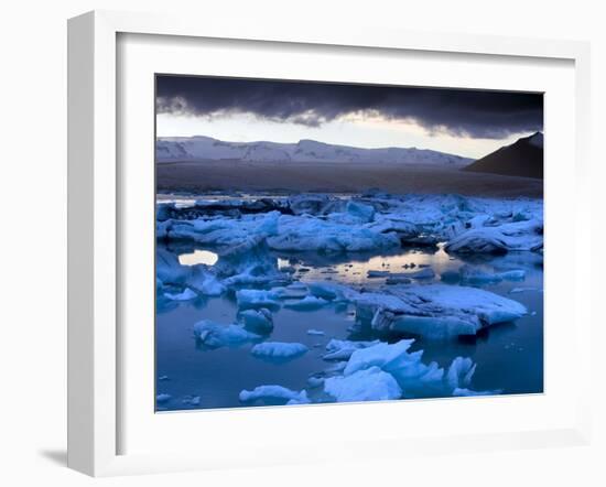 Blue Icebergs Floating on the Jokulsarlon Glacial Lagoon at Sunset, South Iceland, Iceland-Lee Frost-Framed Photographic Print