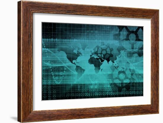 Blue Industrial Background on a Global Map Scale-kentoh-Framed Art Print
