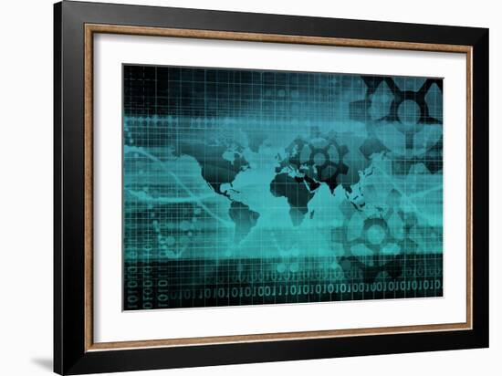 Blue Industrial Background on a Global Map Scale-kentoh-Framed Art Print