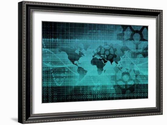 Blue Industrial Background on a Global Map Scale-kentoh-Framed Art Print