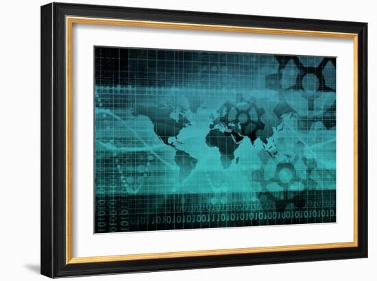 Blue Industrial Background on a Global Map Scale-kentoh-Framed Art Print