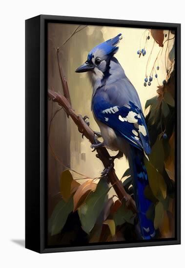 Blue Jay Bird-Vivienne Dupont-Framed Stretched Canvas