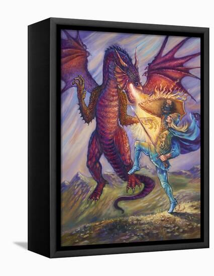 Blue Knight and Dragon-Judy Mastrangelo-Framed Premier Image Canvas