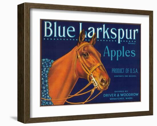 Blue Larkspur Apple Label - Wenatchee, WA-Lantern Press-Framed Art Print