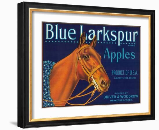 Blue Larkspur Apple Label - Wenatchee, WA-Lantern Press-Framed Art Print