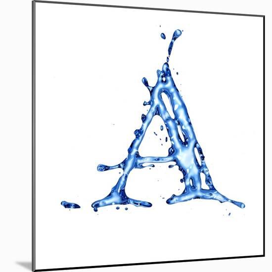 Blue Liquid Water Alphabet With Splashes And Drops - Letter A--Vladimir--Mounted Art Print
