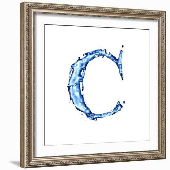 Blue Liquid Water Alphabet With Splashes And Drops - Letter C--Vladimir--Framed Art Print