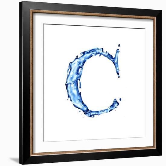 Blue Liquid Water Alphabet With Splashes And Drops - Letter C--Vladimir--Framed Art Print