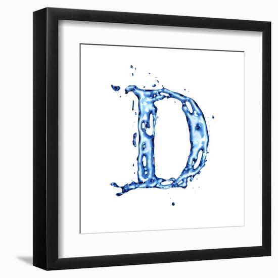 Blue Liquid Water Alphabet With Splashes And Drops - Letter D--Vladimir--Framed Art Print