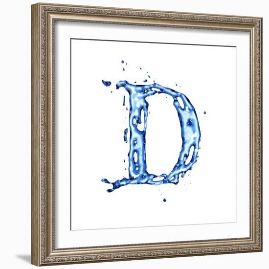 Blue Liquid Water Alphabet With Splashes And Drops - Letter D--Vladimir--Framed Art Print