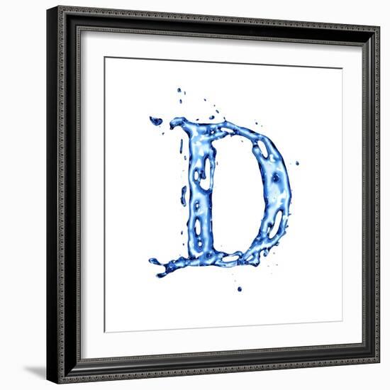 Blue Liquid Water Alphabet With Splashes And Drops - Letter D--Vladimir--Framed Art Print